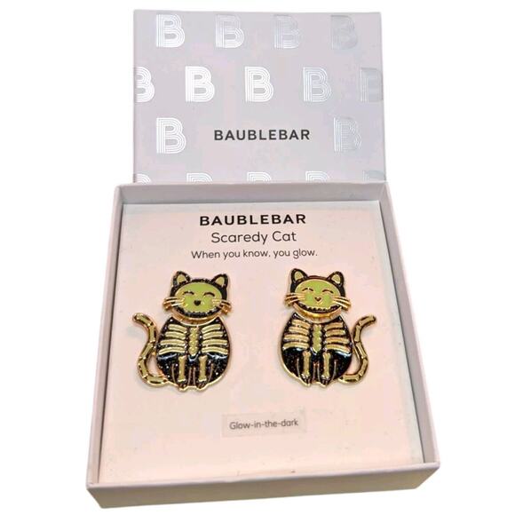 BaubleBar Scaredy Cat Skeleton Halloween Glow in the Dark Drop Dangle Earrings - Picture 1 of 1